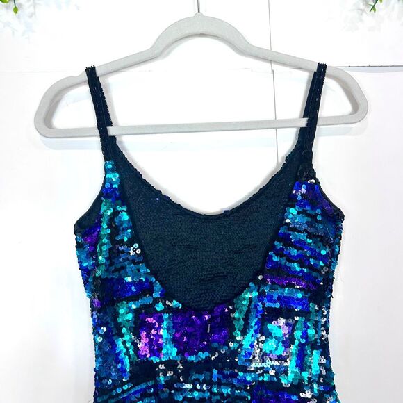 Black Tie By Oleg Cassini Mini Dress Womens Size 4 Blue Purple Sequined Beaded - Picture 15 of 16